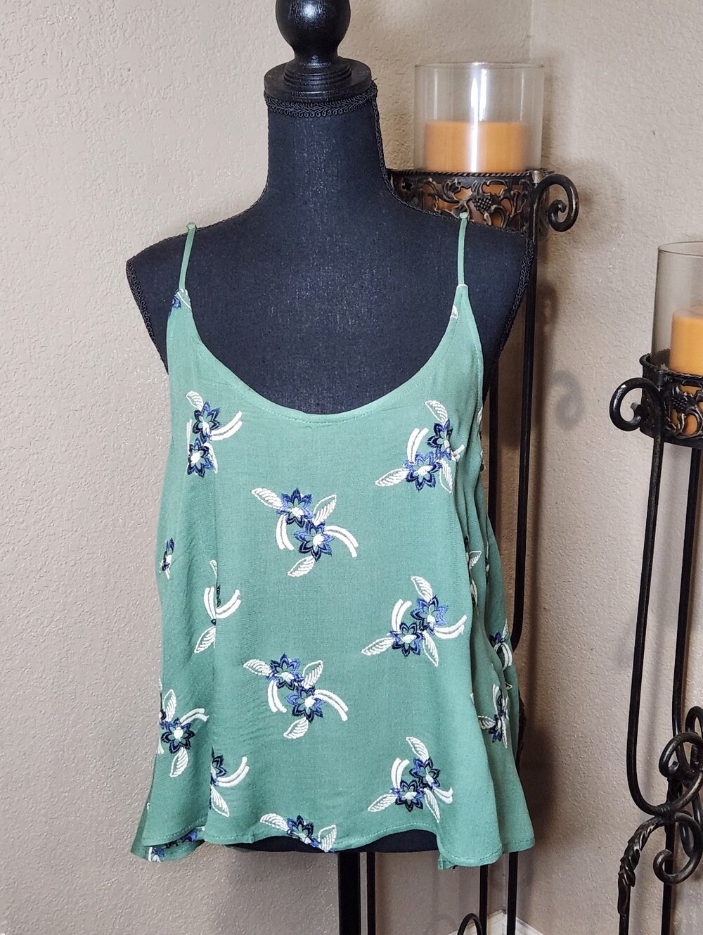 Lumiere Green Floral Spaghetti-Strap Camisole